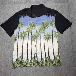 Island Shores Shirt Mens Blue Hawaiian Graphic Camp Beach Rayon Tropical Button